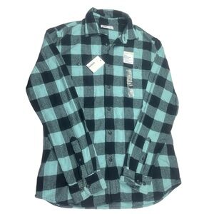 Sonoma Goods for Life The Supersoft Flannel Shirt M Blue Plaid Button Up Cozy